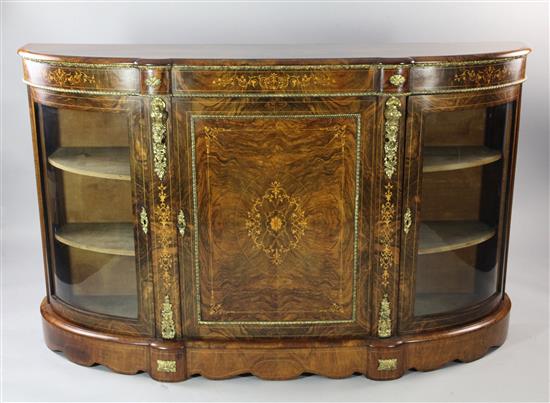 A Victorian walnut marquetry inlaid and ormolu mounted credenza, W.5ft 8in.